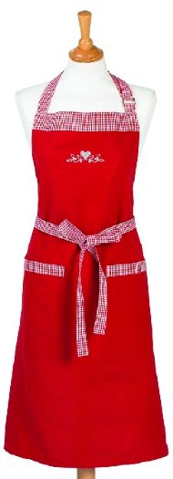 RED APRON WITH EMBROIDERED HEART